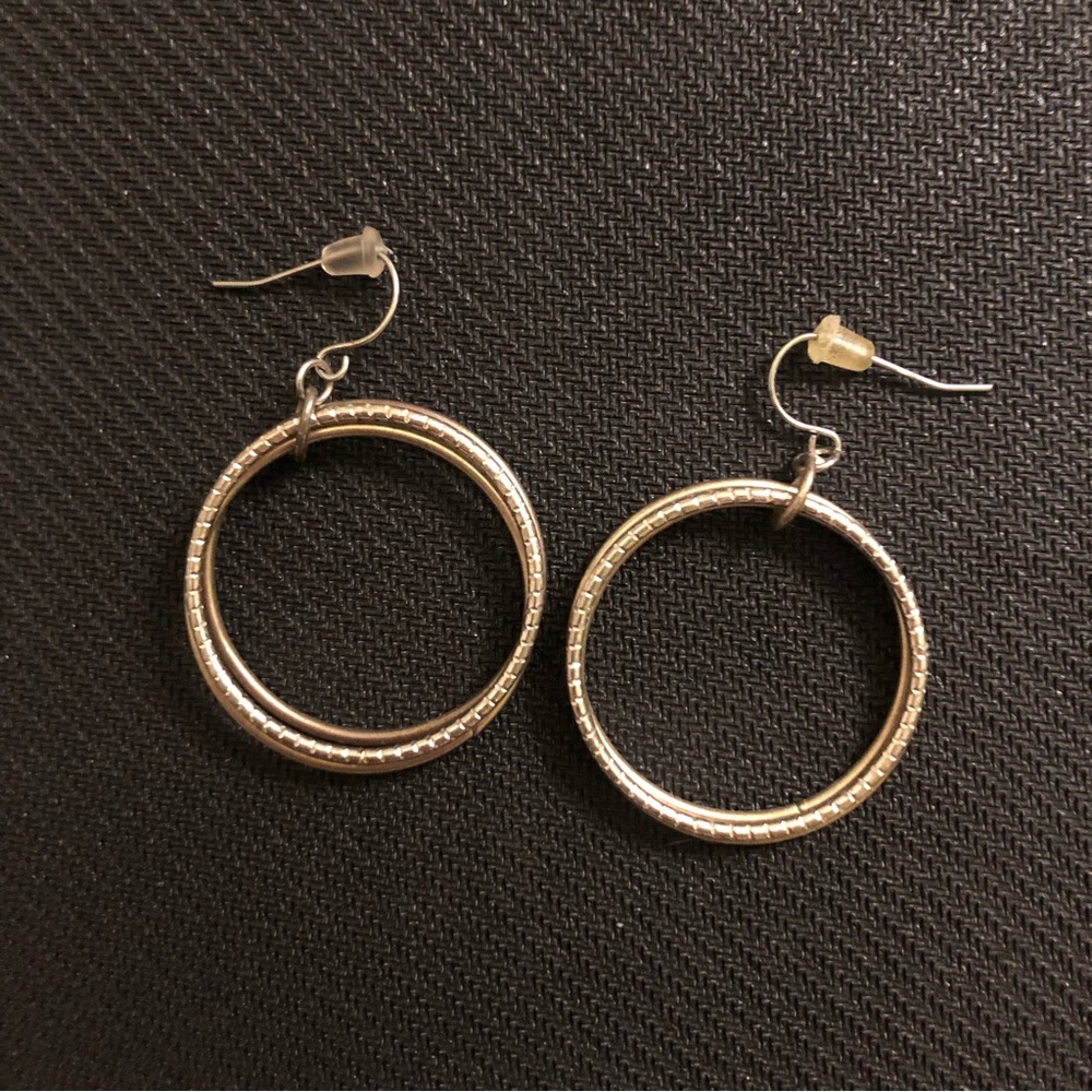 Handmade three ring dangling silver hoops